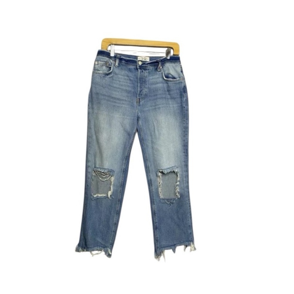Free People We the Free Straight Leg Cropped Distressed Jeans Button Fly Size 28